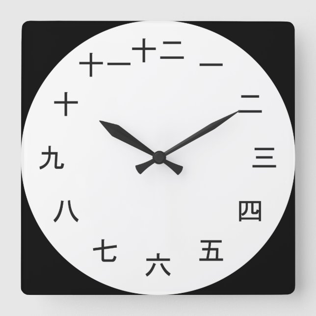 Reloj Cuadrado Kanji Clock 1-12 (Anverso)