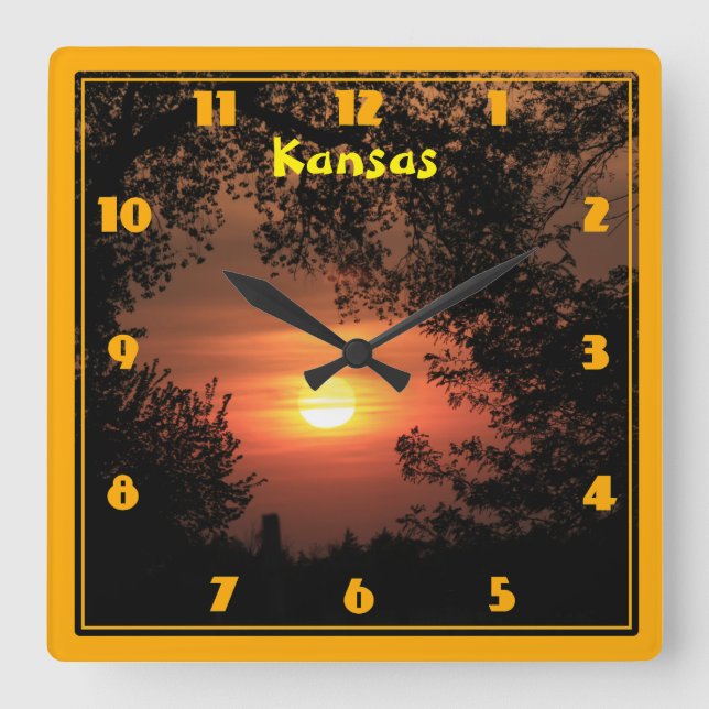 Reloj Cuadrado Kansas Sunset Silhouette (Anverso)
