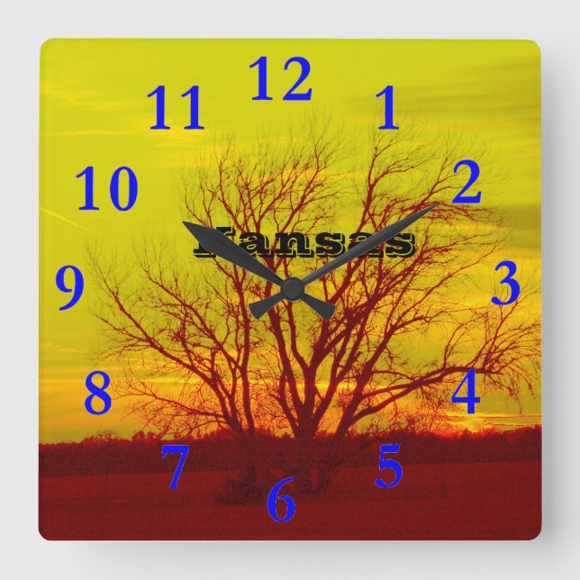 Reloj Cuadrado KANSAS Sunset Silhouette (Anverso)