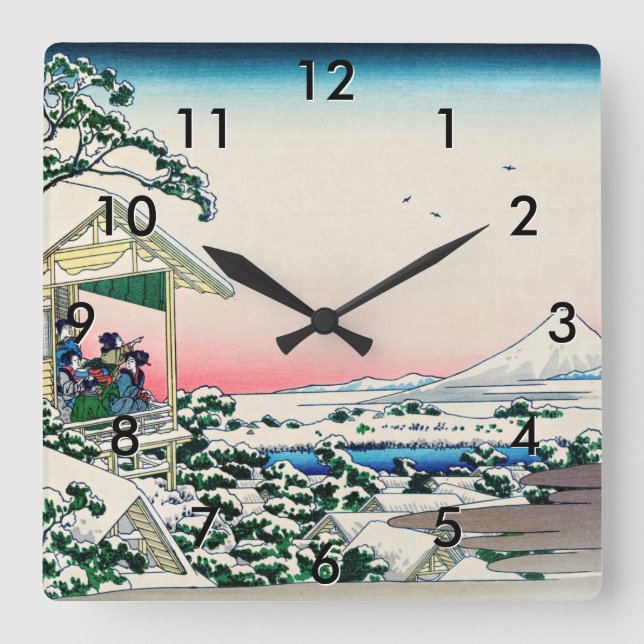 Reloj Cuadrado Katsushika Hokusai - Casa de té en Koishikawa (Anverso)