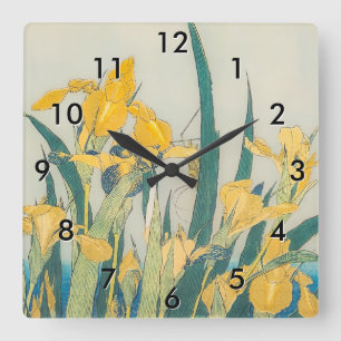 Reloj Cuadrado Katsushika Hokusai - Grasshopper e Iris