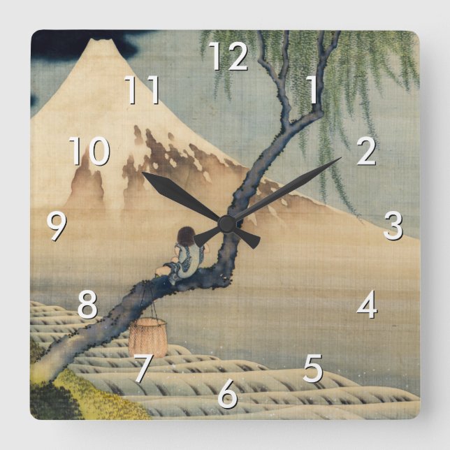 Reloj Cuadrado Katsushika Hokusai - Muchacho viendo el Monte Fuji (Anverso)