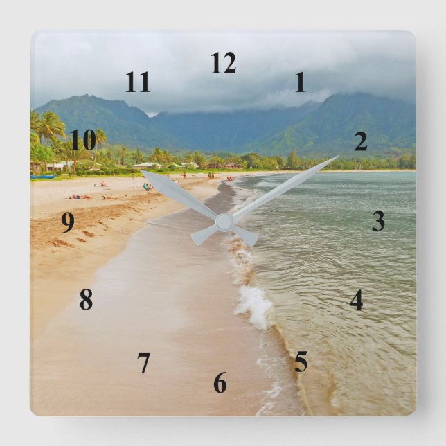 RELOJ CUADRADO KAUAI BEACH AND MOUNTAINS WITH CLOUDS (Anverso)