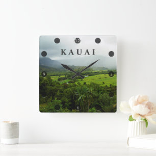 Reloj Cuadrado Kauai, paisaje hawaiano