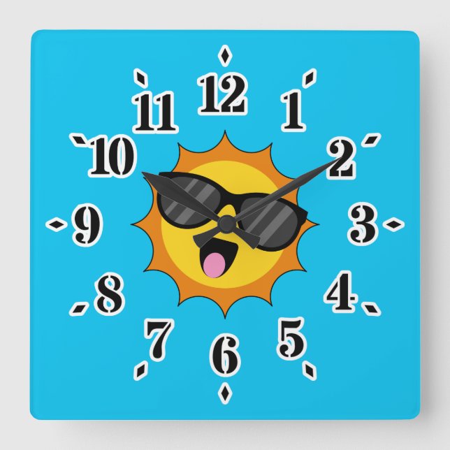 Reloj Cuadrado Kawaii Happy Sun con gafas de sol (Anverso)