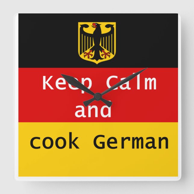 Reloj Cuadrado Keep Calm and Cook German Clock (Anverso)