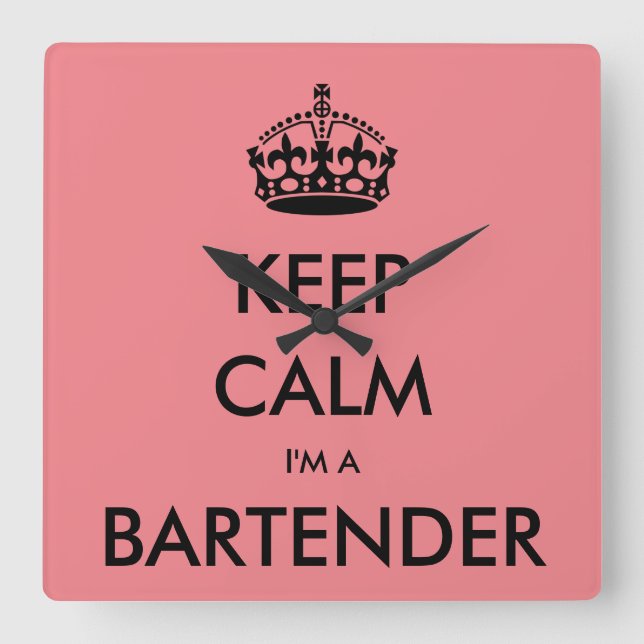 RELOJ CUADRADO KEEP CALM I'M A BARTENDER (Anverso)
