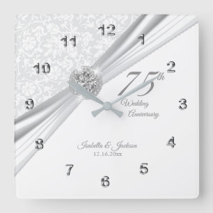 Reloj Cuadrado Keepsake, 75 o 60 años de Boda de diamantes