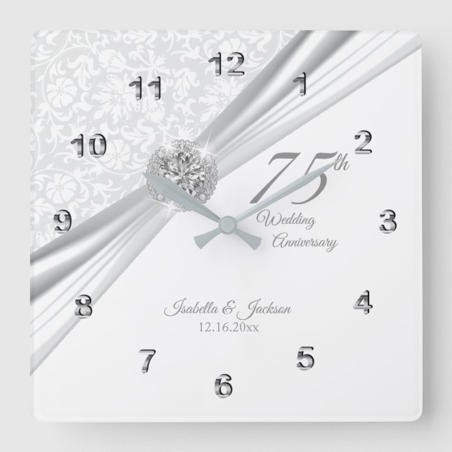 Reloj Cuadrado Keepsake, 75 o 60 años de Boda de diamantes (Anverso)