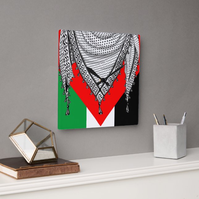 Reloj Cuadrado Keffiyeh palestino Scarf tejido tradicional (Oficina)