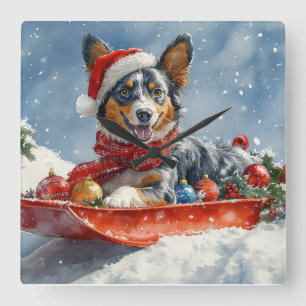 Reloj Cuadrado Kelpie australiano en trineo Deja que nieve Navida