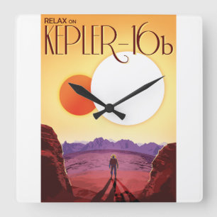 Reloj Cuadrado Kepler-16b: Puesta de sol solar binaria Arte espac