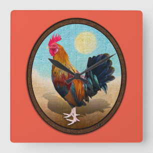 Reloj Cuadrado Key West - Óvalo de cosecha de gallos gitanos