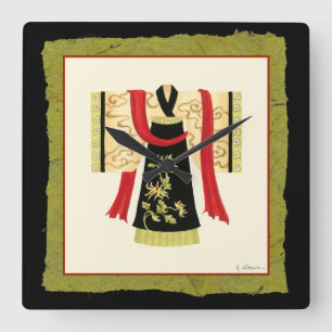 Reloj Cuadrado Kimono japonés tradicional con la impresión floral