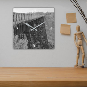 Reloj Cuadrado Kinzua Skywalk Monochrome Railroad Bridge