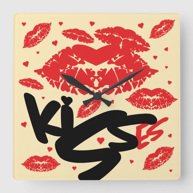 Reloj Cuadrado KISS KISSES LABIOS CORAZON BY Masanser (Anverso)