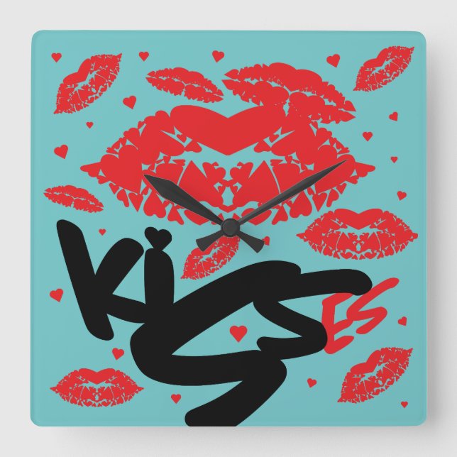 Reloj Cuadrado KISS KISSES LABIOS CORAZON BY Masanser (Anverso)