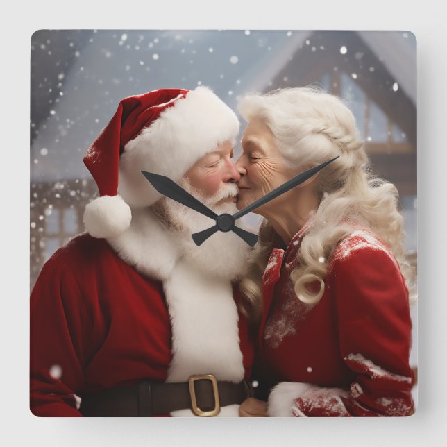 Reloj Cuadrado Kissing Mr. y la Sra. Santa Claus (Anverso)