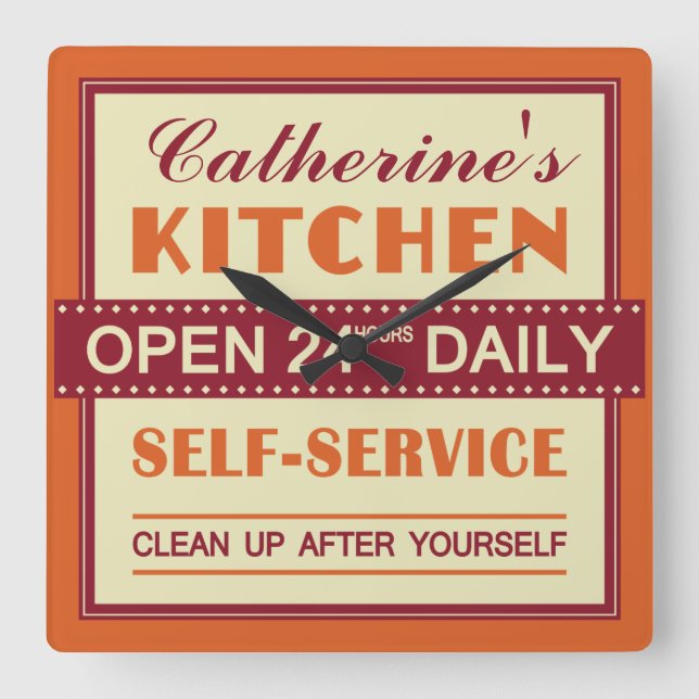 Reloj Cuadrado Kitchen – custom name – wall clock (Anverso)