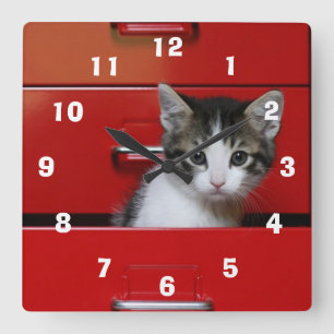 Reloj Cuadrado Kitten Peeking