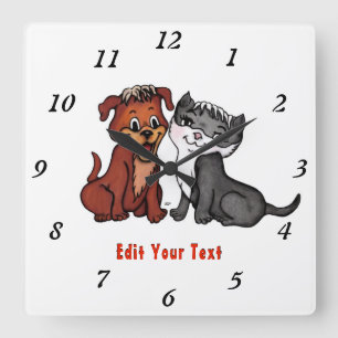 Reloj Cuadrado Kitty y Puppy , Editar tu texto