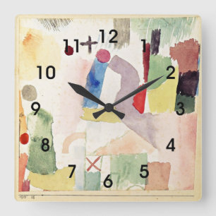 Reloj Cuadrado Klee - Acuarela Patética, Rojo