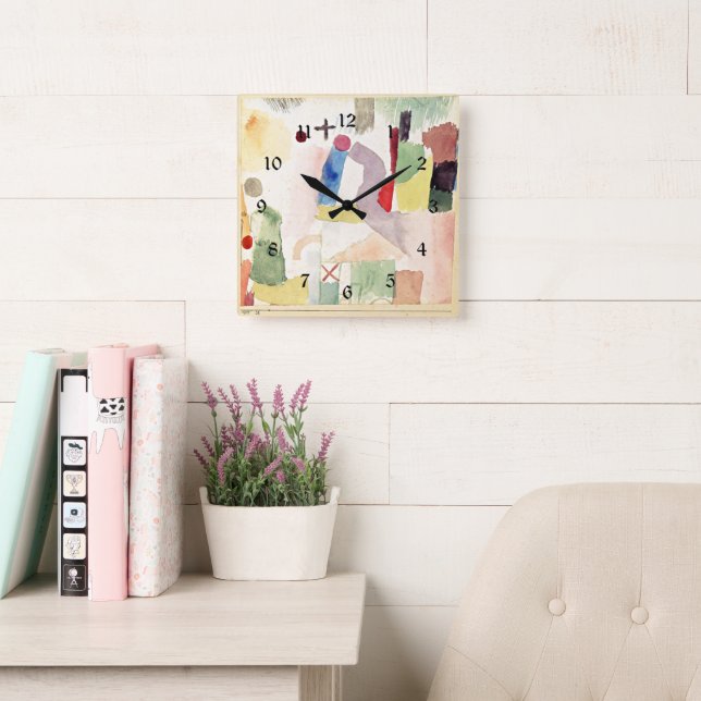 Reloj Cuadrado Klee - Watercolor Patético, (Sala de lectura)