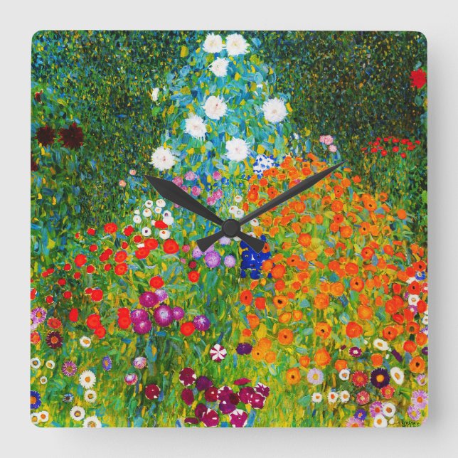Reloj Cuadrado Klimtの『花園』の壁掛け時計 (Anverso)