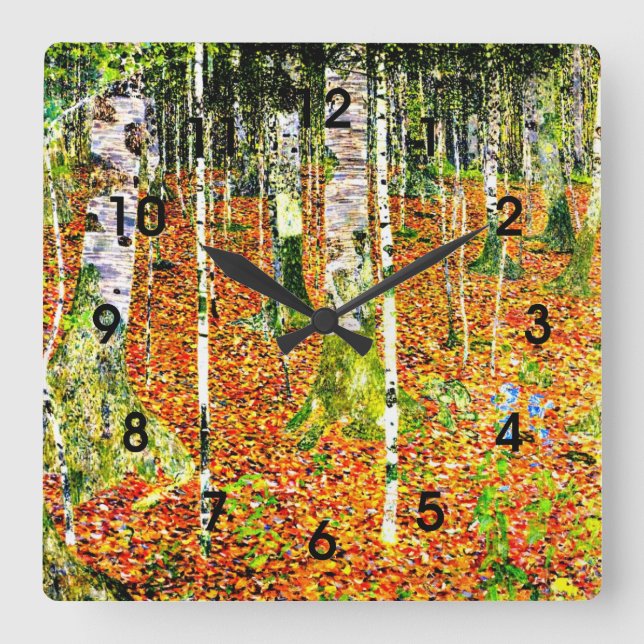 Reloj Cuadrado Klimt - Bosque Birch, pintura de Gustav Klimt (Anverso)
