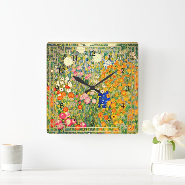 Reloj Cuadrado Klimt - Jardín de flores, (Hogar)