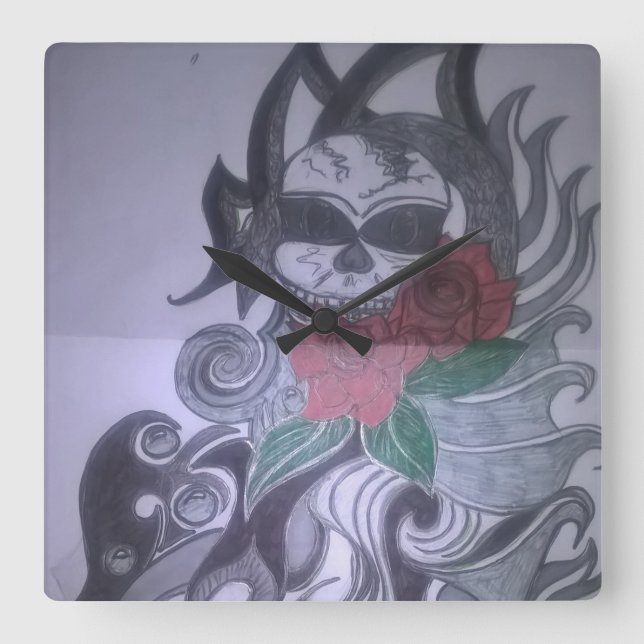 Reloj Cuadrado klok met print van tattoo ontwerp btje (Anverso)
