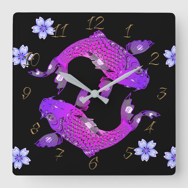 Reloj Cuadrado Koi carp (Anverso)
