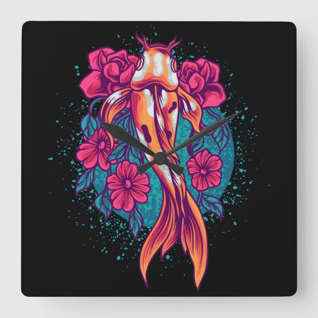 Reloj Cuadrado Koi Fish (Anverso)