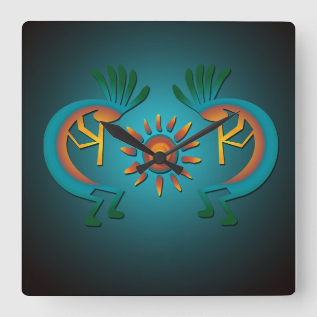 Reloj Cuadrado Kokopelli Sun Southwest Clock (Anverso)