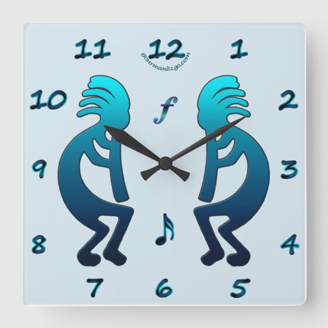 Reloj Cuadrado Kokopelli with Musical Notes Square Wall Clock (Anverso)