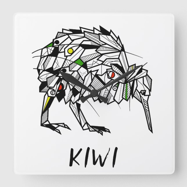 Reloj Cuadrado Koru kiwi geométrico (Anverso)