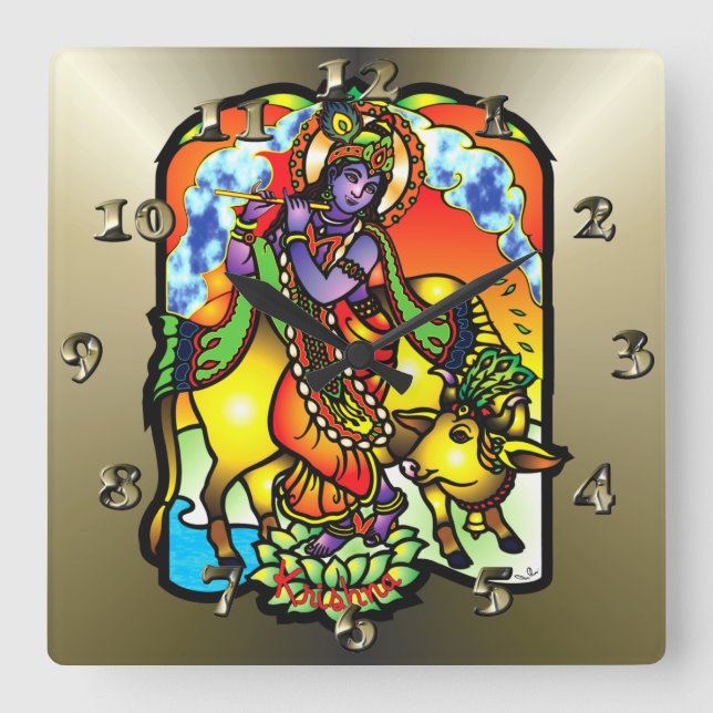 Reloj Cuadrado Krishna - Dioses y deidades (Anverso)