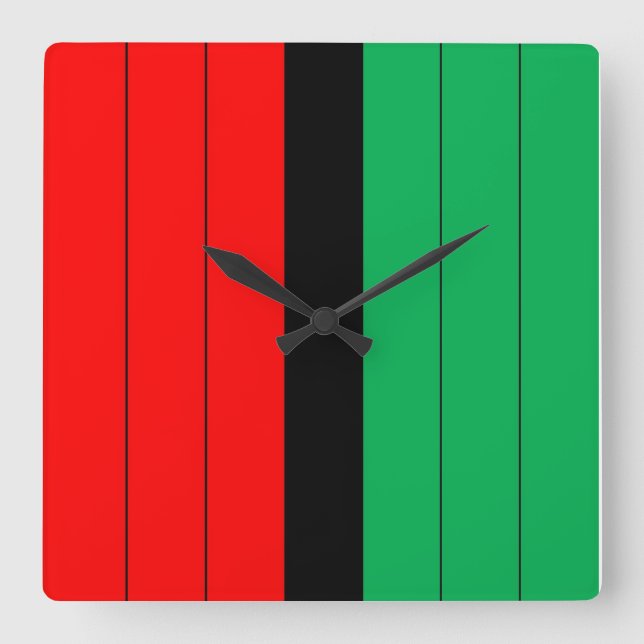 Reloj Cuadrado Kwanzaa Colores Rojo Black Stripes Patrón (Anverso)