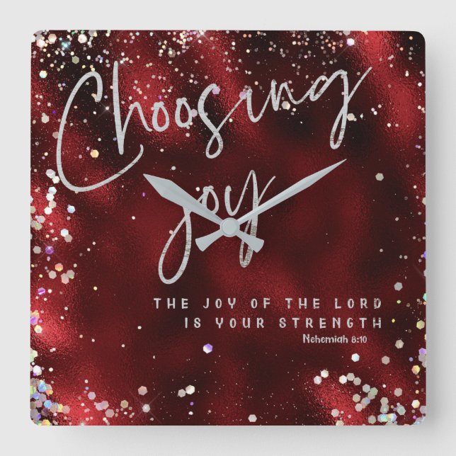 Reloj Cuadrado La alegría del Señor es tu fuerza KJV Verse (Anverso)