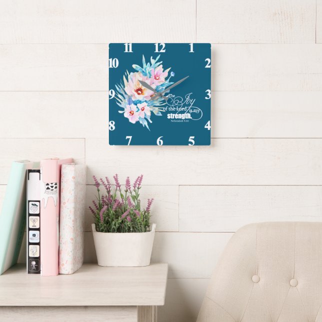 Reloj Cuadrado La alegría del Señor floral (Sala de lectura)