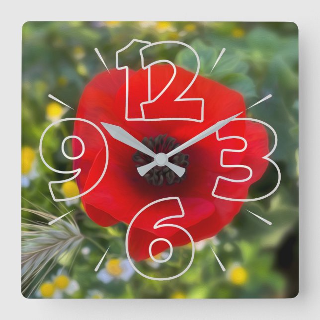 Reloj Cuadrado La amapola roja (Anverso)