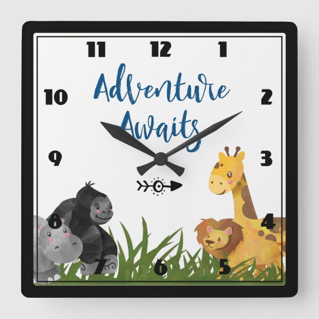 Reloj Cuadrado La aventura aguarda animales de la selva del (Anverso)