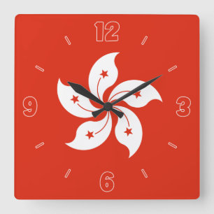 Reloj Cuadrado La bandera de Hong Kong, rojo, números de orquídea