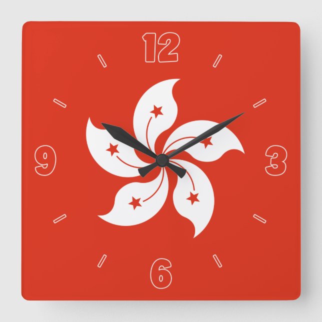 Reloj Cuadrado La bandera de Hong Kong, rojo, números de orquídea (Anverso)