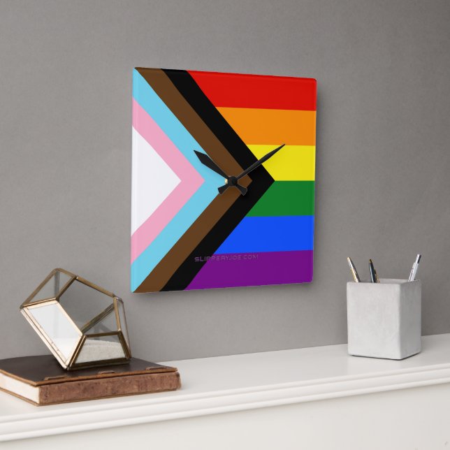 Reloj Cuadrado La Bandera del Orgullo del Progreso de SlipperyJoe (Oficina)