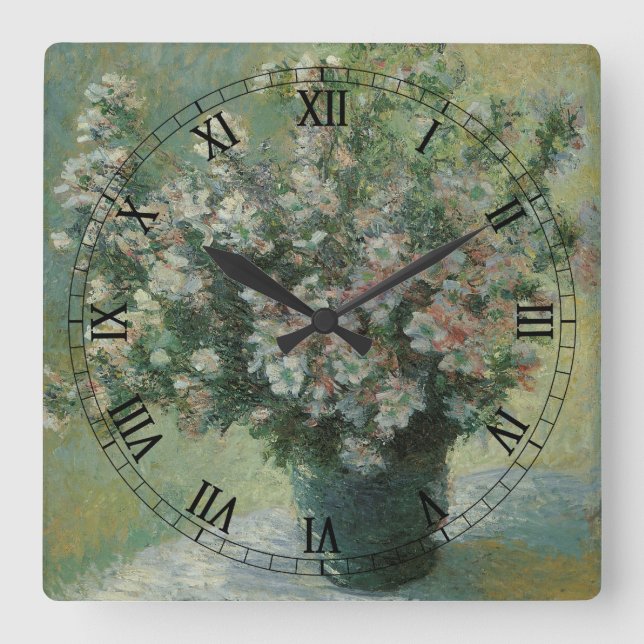 Reloj Cuadrado La barrera de flores de Claude Monet (Anverso)