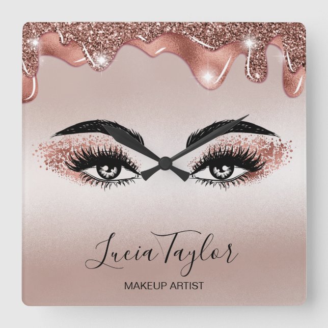 Reloj Cuadrado La belleza maquillada azota a Rosa Purpurina de go (Anverso)