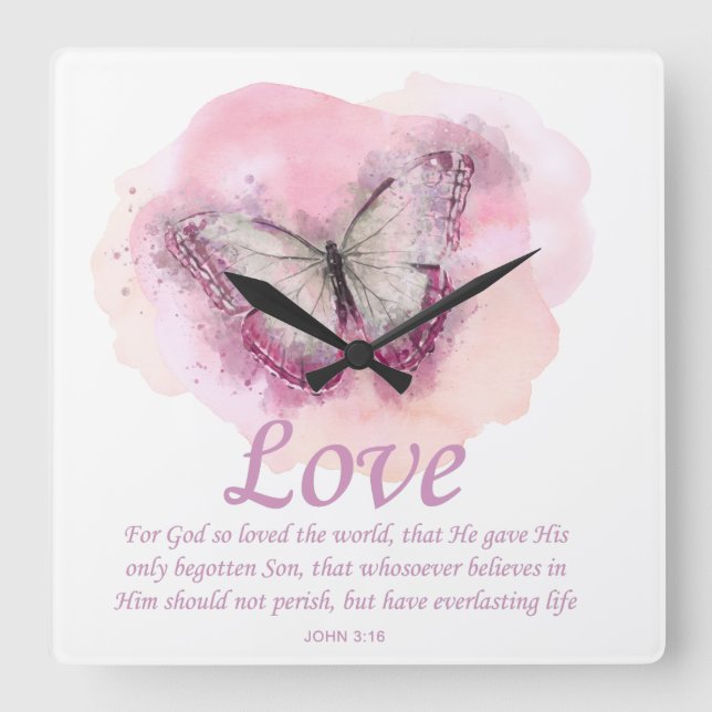 Reloj Cuadrado La Biblia Cristiana Femenina Verse Butterfly:Amor (Anverso)