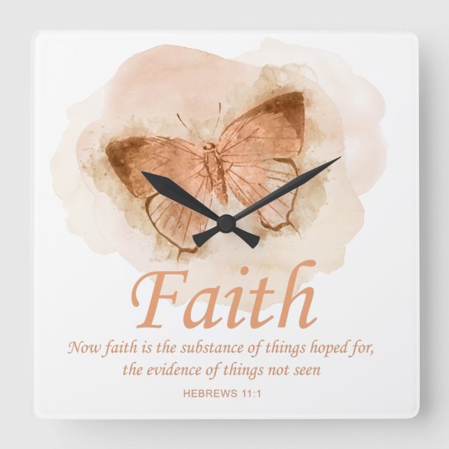 Reloj Cuadrado La Biblia Cristiana Femenina Verse Butterfly:Fe (Anverso)
