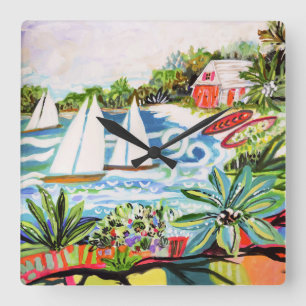 Reloj Cuadrado La cabaña roja de la bahía II